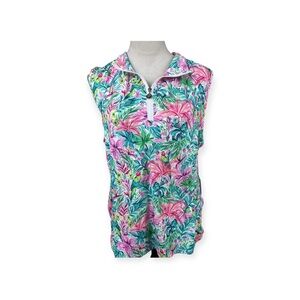 NWT Stella Parker Sport tropical Print sleeveless quater zip top size XL